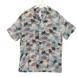 Denim & Flower Palm Tree‎ Hawaiian Shirt Mens XL Casual Button Tropical Resort